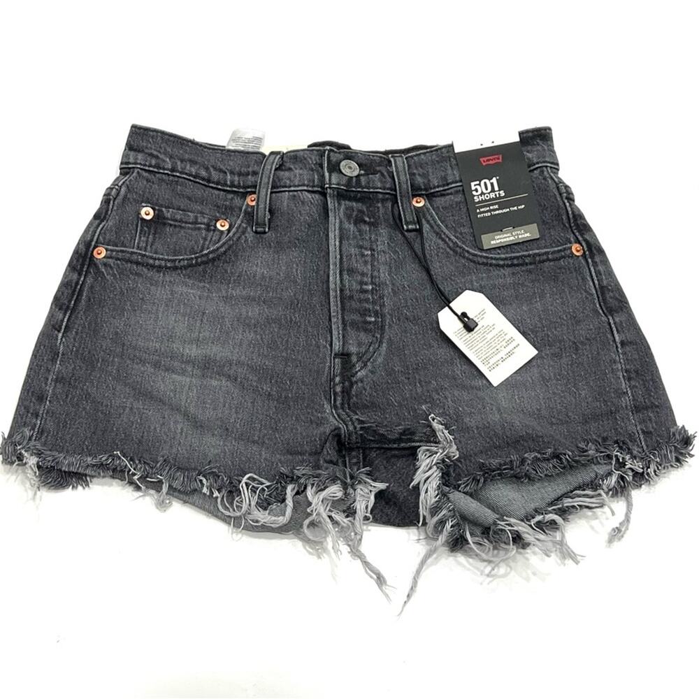 Levi’s 501 High-Rise Denim Shorts Cabo Rise Shorts BLACK sz 25 Button Fly - Picture 2 of 14